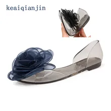 Transparent Jelly Shoes 2017 Summer Fashion Casual Lace Flower Woman Girl Sandals Black Pink Blue Flat Transparent Jelly Shoes