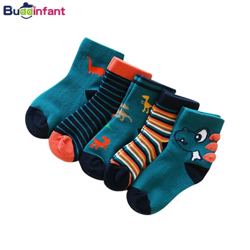 

Children Socks Cotton Kids Boys Socks For Baby Boy Girls Cartoon Jacquard 1-12 Years Toddler Socks Striped Dinosaur 5 Pairs/Lot