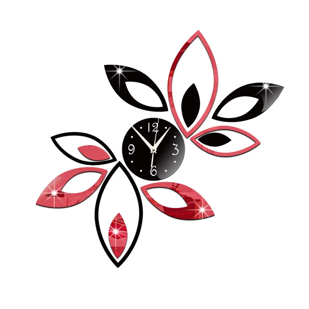 

Creative 3D Leaves Wall Clock ,Mirror Wall Clock Sticker Silent Non Ticking Wall Clock for Living Room Bedroom Home Decor