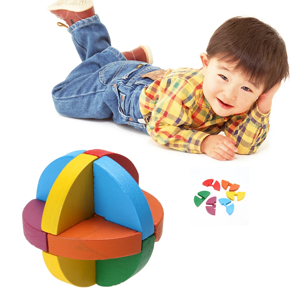 Colorful Kongming Luban Lock Kids Adult Multicolor Wooden Puzzle Ball Brain Teaser Toy Children Intellectual