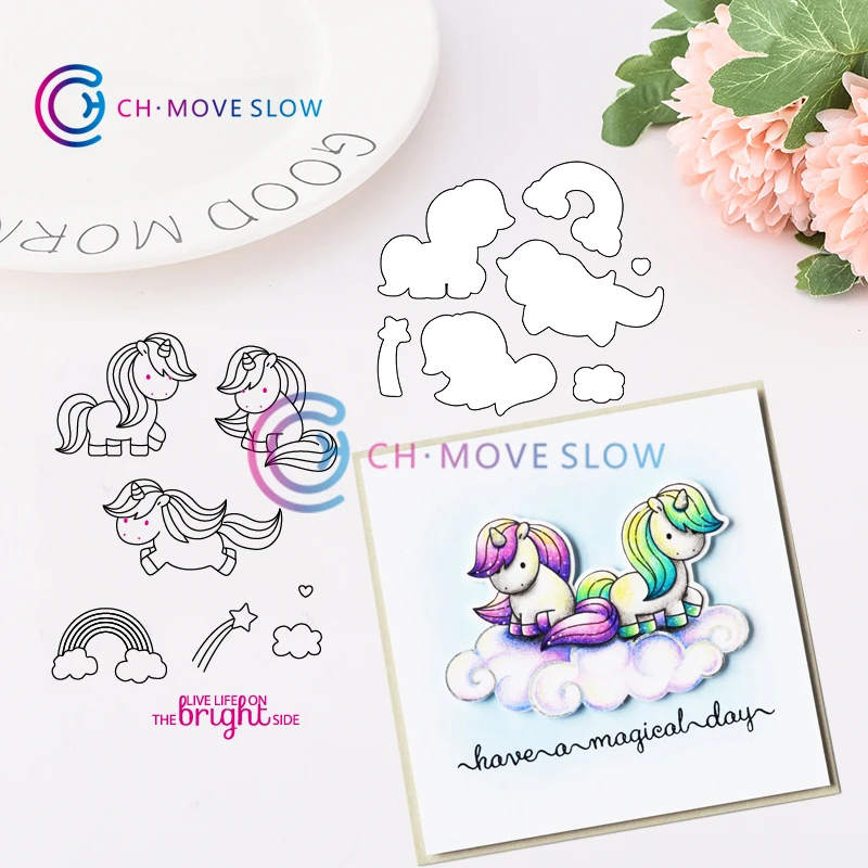 

CH Fairy Tale Unicorns Cutting Dies and stamps DIY Scrapbooking Card Stencil Paper Cards Craft Handmade Embossing Folder DIY