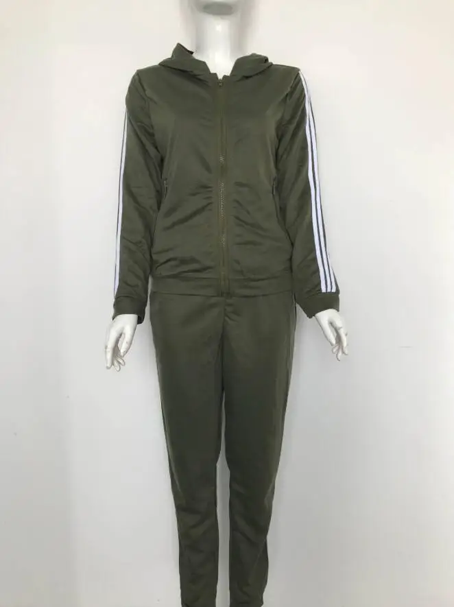 2018 New Tracksuit Women 2 Pieces Set Outwear Sweatsuit Zipper Striped Causal Long Sleeve Sweatshirt + Long Pants Women