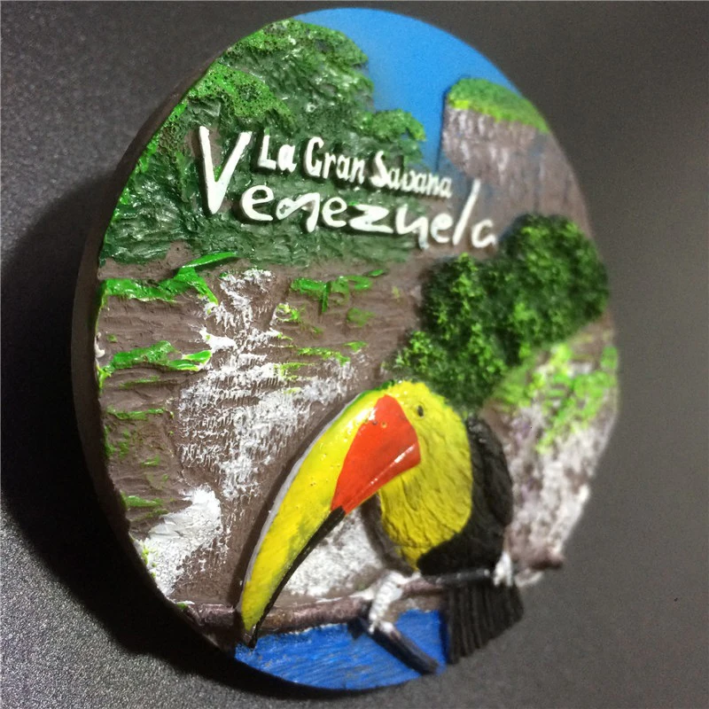 Venezuela World Tourism Refrigerator sticker Fridge Magnet Souvenir Resin 3D Rare Toucan Animal Model Fridge Magnets Home Decor