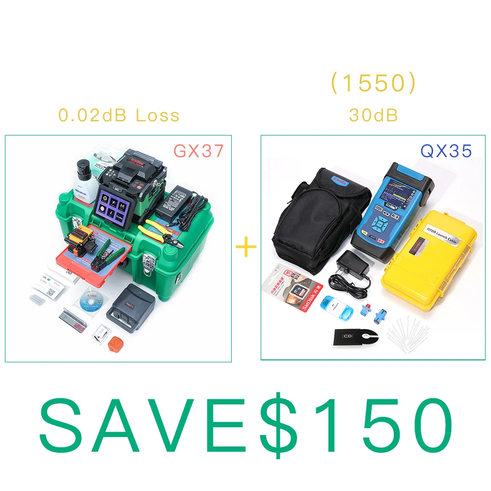 

SM&MM Automatic FTTH Fiber Optic Splicing Machine Optical Fiber Fusion Splicer Komshine GX37 Kit + SM 1550nm 30dB QX35 OTDR