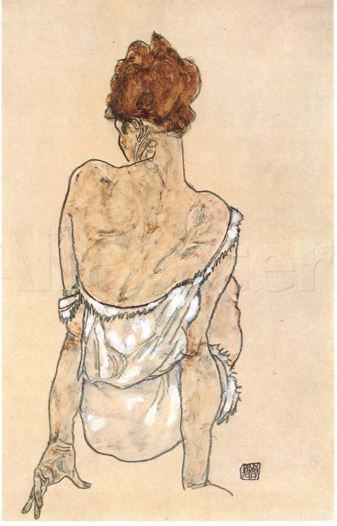 Nude Art Frau Zittende Vrouw Auf Dem Teppich Egon Schiele