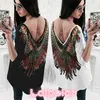 New Fashion Women's Printed T-Shirt Casual Long Sleeve Summer Loose Tops v-neck Cotton Long Clothing fashion T-Shirt ► Photo 1/6