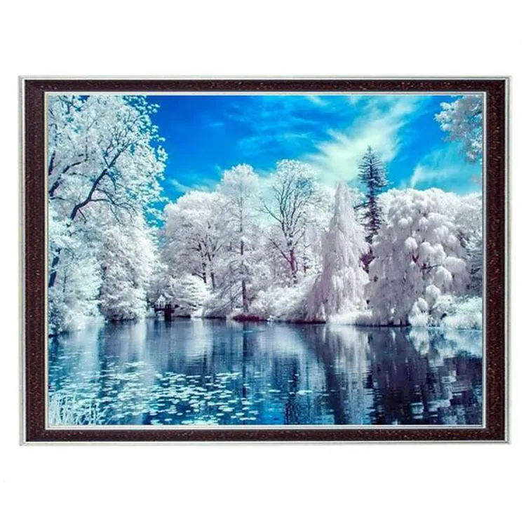 Billige Hand handwerk 14ct leinwand voll stickerei diy französisch dmc qualität kreuzstich kits diy ölgemälde winter see kunst