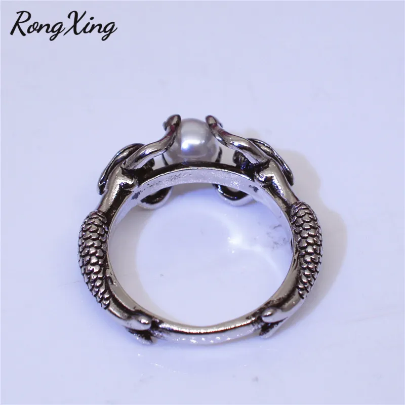 RongXing винтажные серебряные белые жемчужные кольца русалки для женщин антикварные