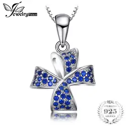 JewelryPalace Цветок Узел 0.22ct создан синий шпинель проложить кулон Цепочки и ожерелья 925 пробы Серебряные ювелирные изделия для Для женщин 45 см