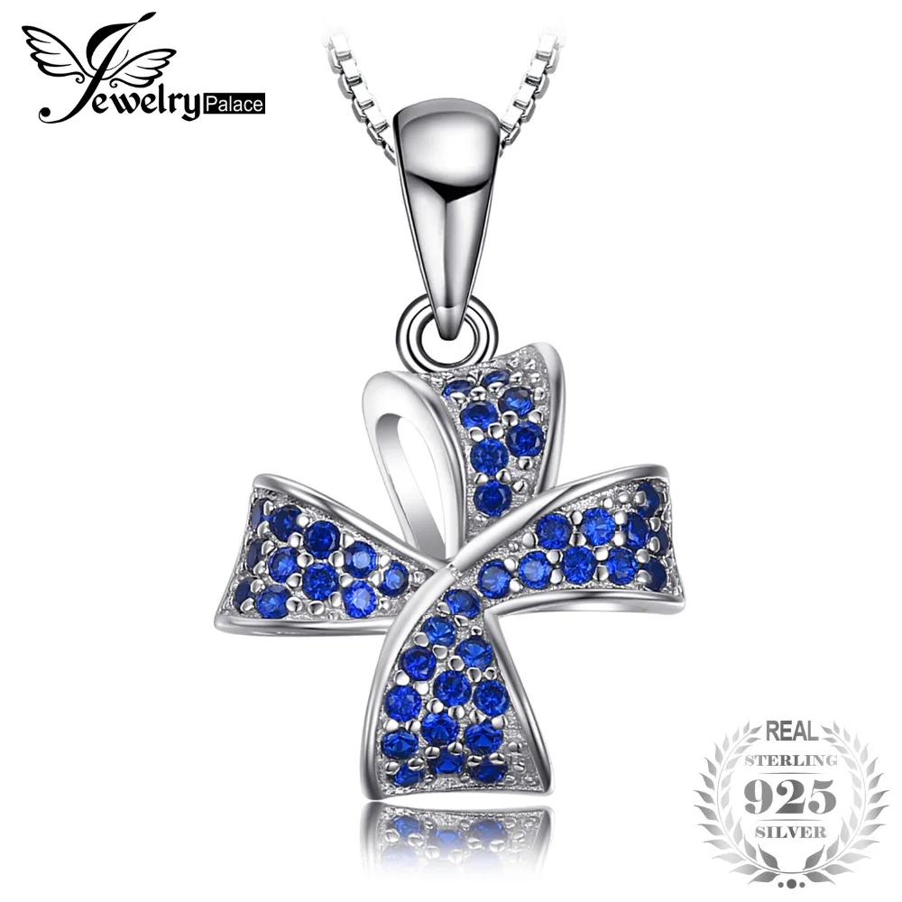 

JewelryPalace Flower Knot 0.22ct Created Blue Spinel Pave Pendant Necklace 925 Sterling Silver Jewelry For Women 45cm Box Chain