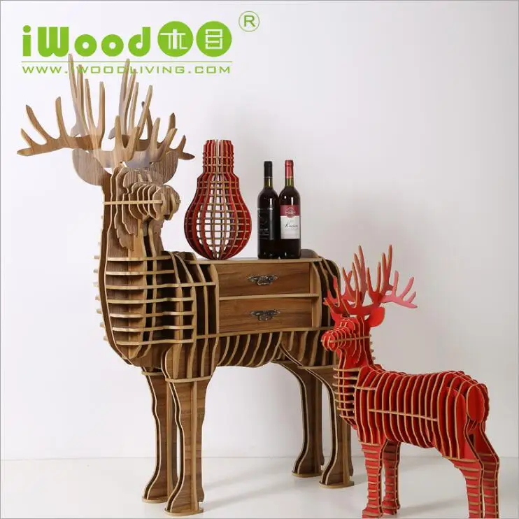 European style wooden ornaments creative home furnishings Continental Shelf Wooden Crafts Nordic Home Elk deer Bookshelf
