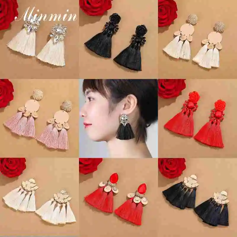 Minmin Vintage Bohemian Long Drop Tassel Earrings for Women Statement Ethnic Fringe Dangle Earrings Fashion Jewelry 2019 EH1488
