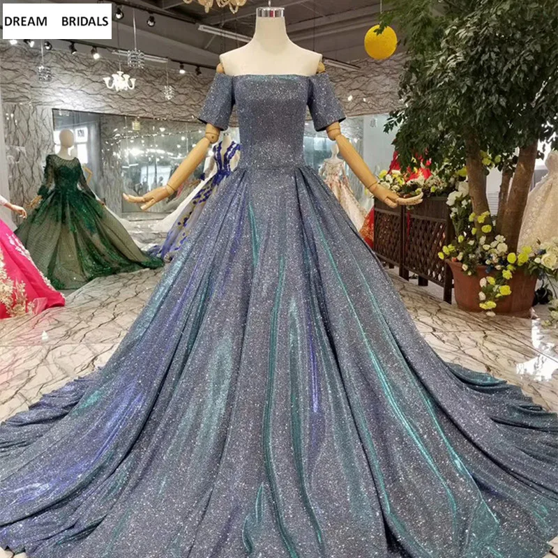 Two Colors Customized Sequined Fabric Quinceanera Dresses 2019 Ruched Pleat Vestidos De 15 Anos Vestidos With Train (1)