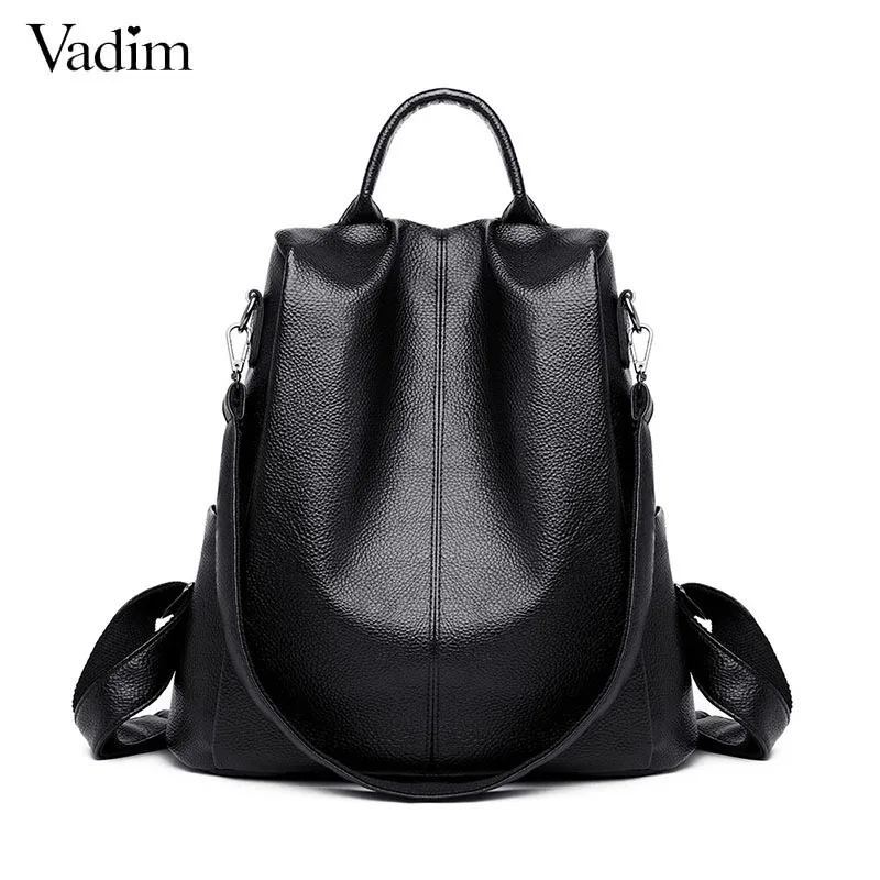 Vadim, черные кожаные женские рюкзаки, женские, анти вор, рюкзак, дорожные сумки, школьные сумки для девочек, Miltifunction, женские сумки на плечо