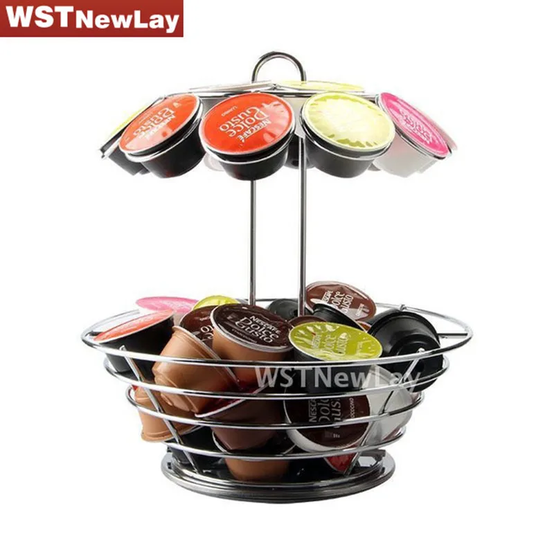 

360 Degree Rotatable Capsule Coffee Holder Rack Iron Plated Bowl Elegant Coffee Holder Storage Coffee Pod Holder