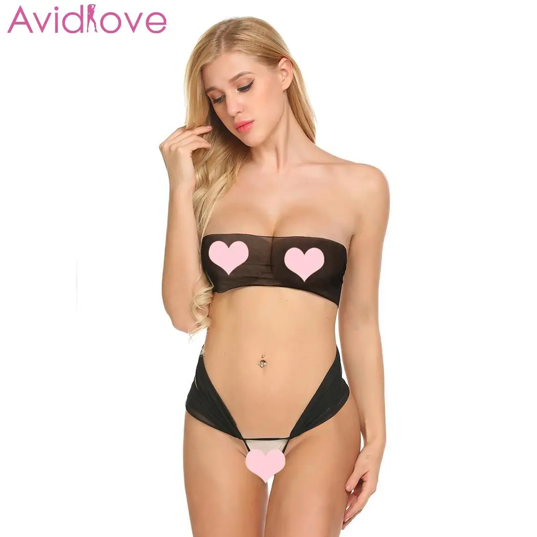 Women Rhinestone Bikini Set Mesh Halter Bra+Fishnet Stocking Babydoll Sleepwear