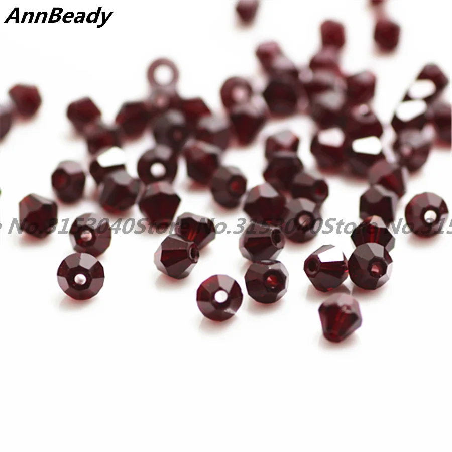 

AnnBeady 100pcs Dark Red Color 4mm Bicone Crystal Beads Glass Beads Loose Spacer Beads DIY Jewelry Making Austria Crystal Beads