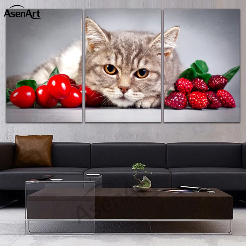 Canvas painting Animal Pictures Cute Cats Prints Poster 3 Pieces 