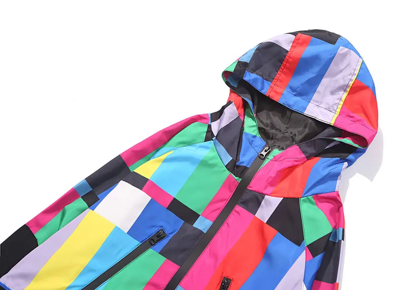 Multi Color Block Patchwork Hooded Zip Up Jacket 2