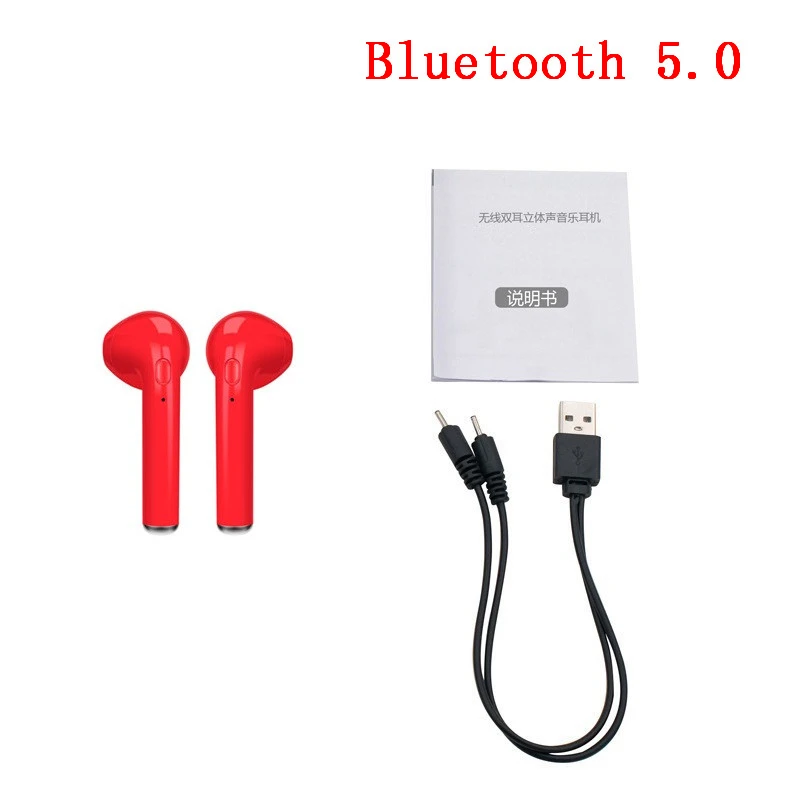 Модные беспроводные Bluetooth наушники i7s TWS наушники с микрофоном для iphone samsung Xiaomi 5 6 7 8 Redmi Note для huawei LG - Цвет: a pair red 5.0