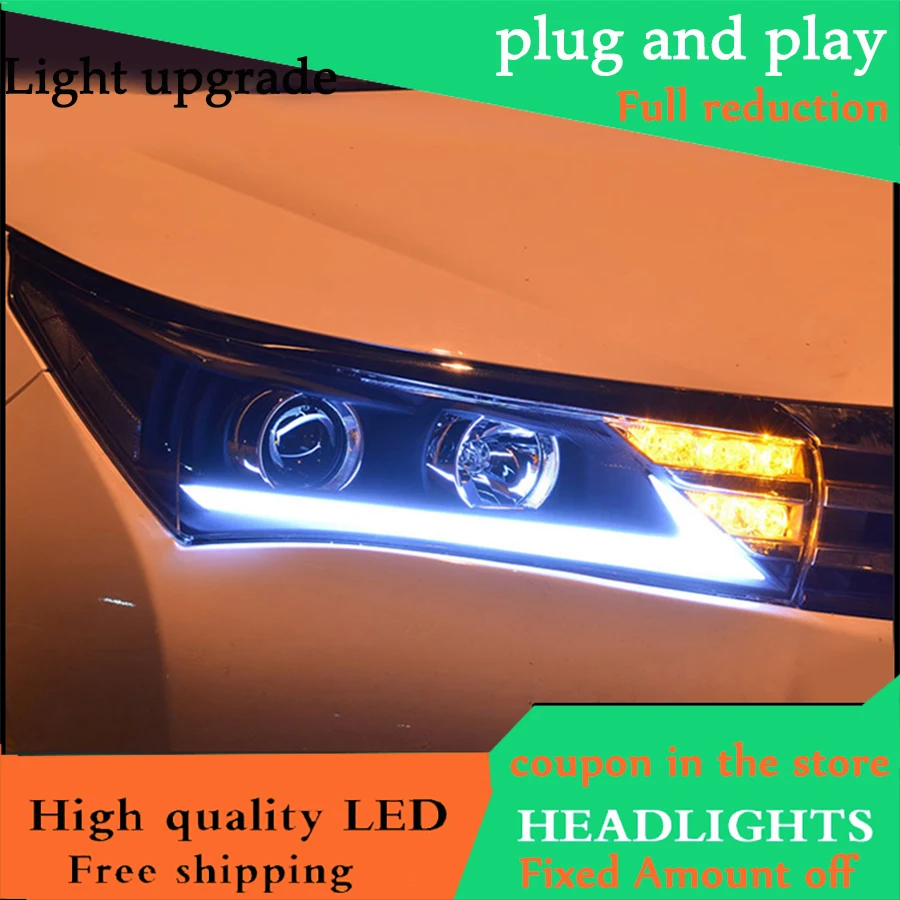 

Car Styling Head Lamp For Toyota Corolla Headlights 2014-2016 Corolla LED Headlight DRL Double Beam lens H7 HID Xenon bi-xenon