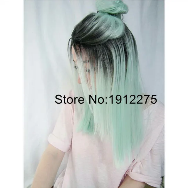 Fashion Party Short Straight Bob Hair Wigs Mermaid Mint Green Ombre Fashion Party Short Straight Bob Hair Wigs Mermaid Mint Green Ombre Color Synthetic Lace Front Wig