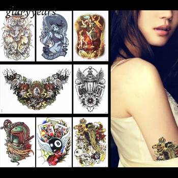 

8 Pieces Amusement Pattern Design Tattoo Sticker Belle Poker Decal Temporary Women Arm Body Art Tattoo Sticker 14.8 * 21cm HB#72