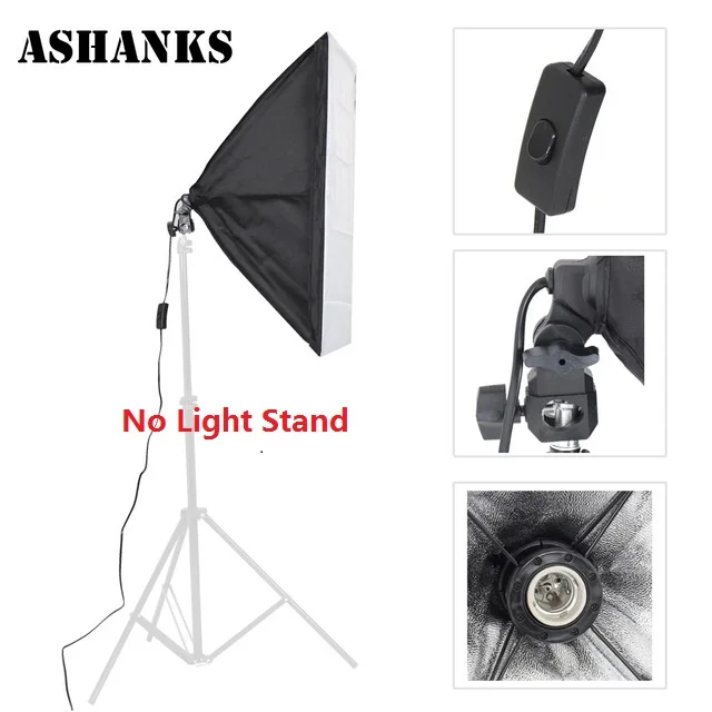 baratas ASHNAKS Photo Studio Softbox Equipamento Fotográfico Tenda 50x70 cm com Suporte Da Lâmpada Única Para Fotografica E27 Iluminação Contínua