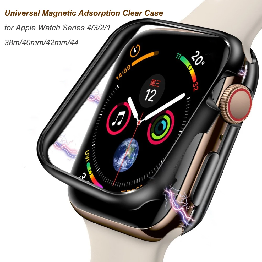 

Magnetic Adsorption Clear Case for Apple Watch Series 4 3 2 1 38 40 42 44 mm Universal Crystal Aluminum Frame Magnet Protector