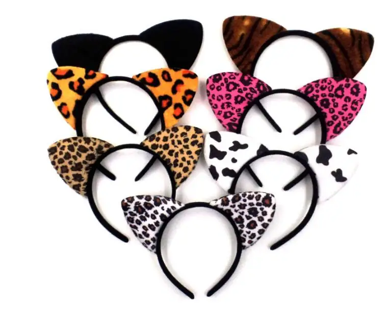 

10 pieces Short Plush Tiger Leopard Cat Ear Headband Cute Girls Kids Party Festival Fantastic Hair Accessories HairBand
