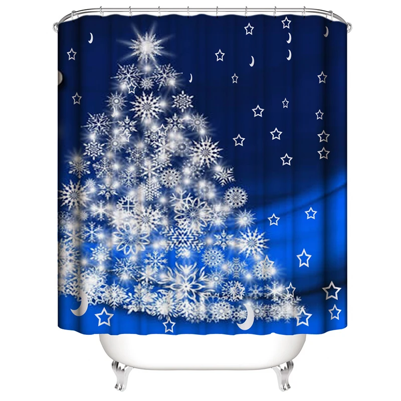 

Shower Curtain with 12 Hooks Christmas Decoration Cute Snowman Printed Curtains for Bathroom Polyester Cortina Textile 1PC