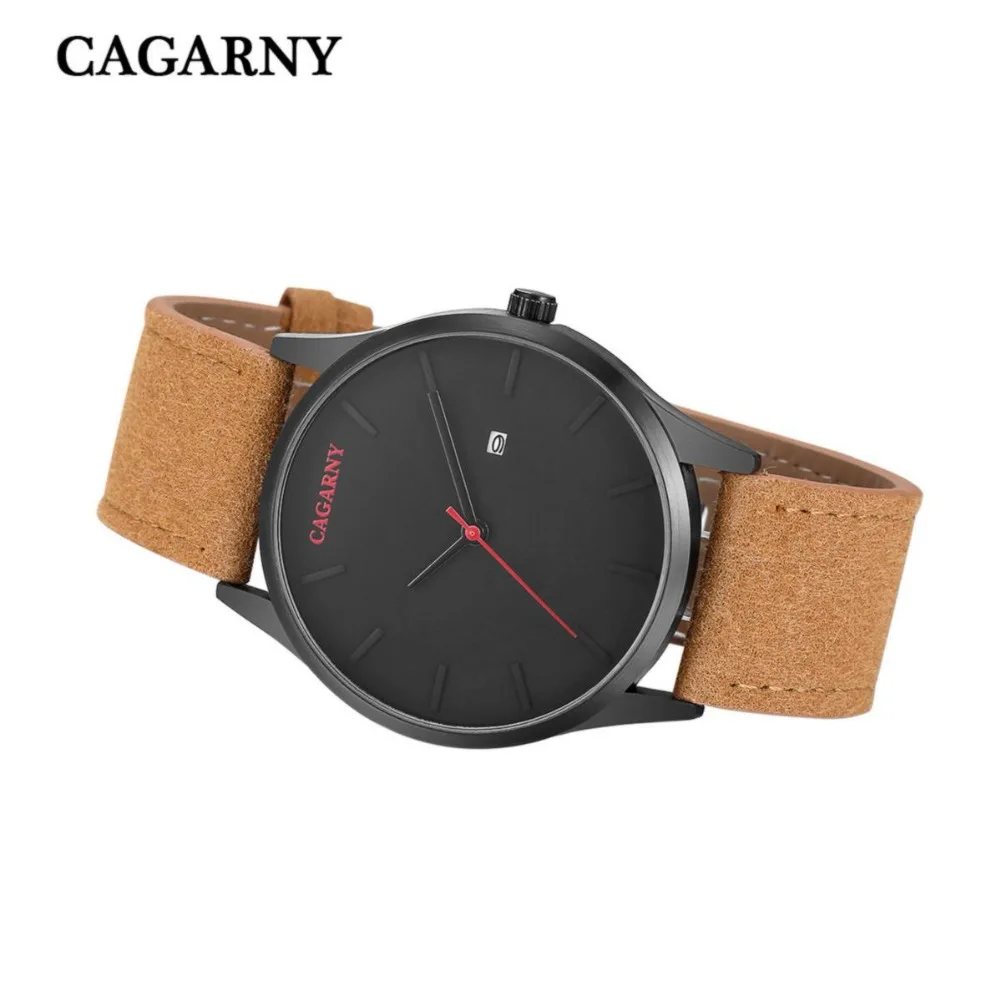 CAGARNY Модные Простые для мужчин кварцевые часы Relogio Masculino роскошные спортивные бизнес Дата дисплей кожаный ремешок подарок качество