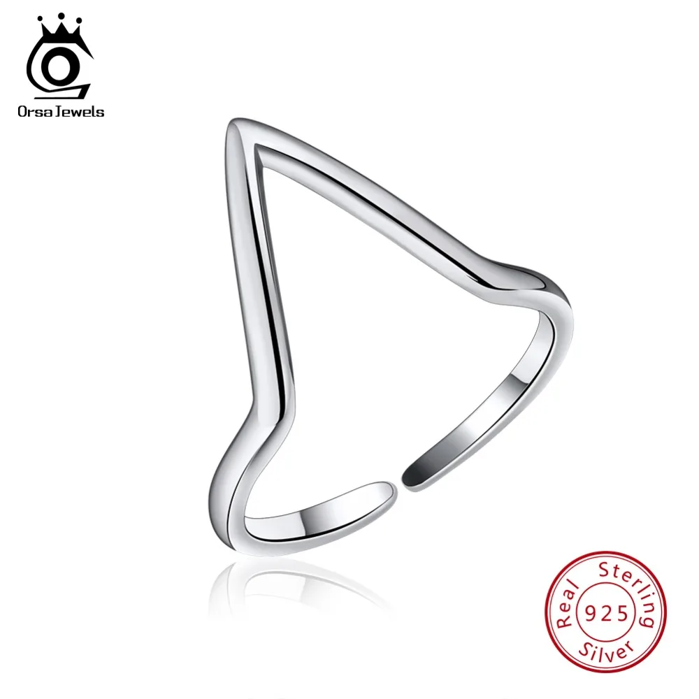 ORSA JEWELS 925 Ring For Women 100% Solid Sterling Silver Punk Rock Triangle Shape Cool Design Rings Girl Party Jewelry SR89