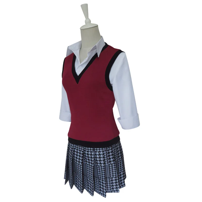 Coshome Kakegurui Runa Yomozuki Cosplay Wigs Costumes School Girls Uniforms Vest Dress With Eye Mask And Socks For Halloween Party (2)