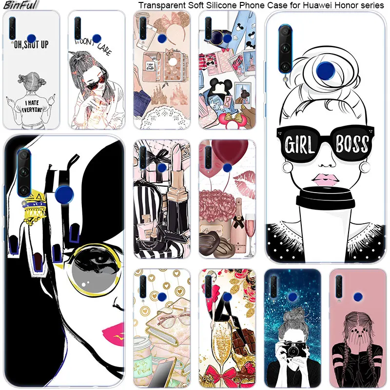

Hot super Girl Boss Soft Silicone Phone Case for Huawei Honor 20 20i 10 9 8 Lite 8X 8C 8A 8S 7S 7A Pro View 20 Fashion Cover
