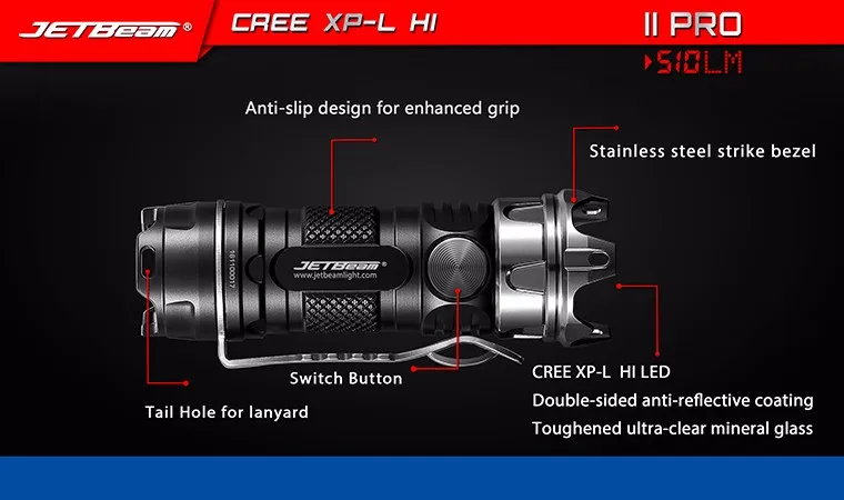 JETBEAM II PRO мини светодиодный фонарик CREE XP-L HI светодиодный 510 люмен для самообороны с 1* CR123 батареей