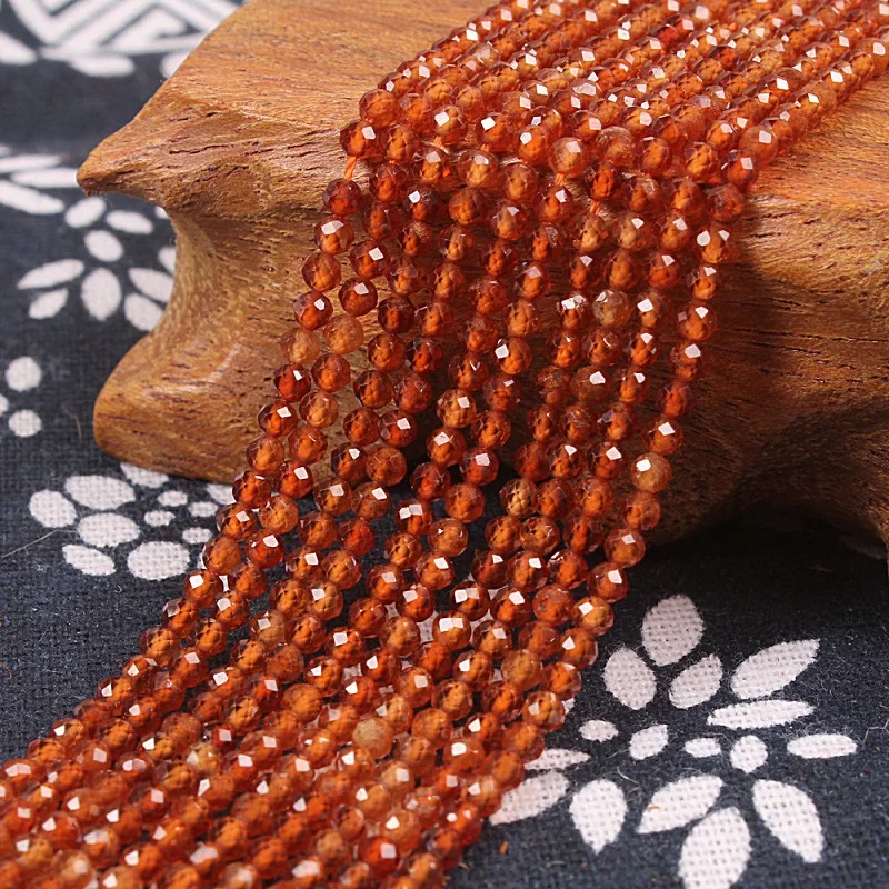 

Bhd 2mm 3mm Natural Round Faceted Orange Garnet Stone Gemstone Loose Beads DIY Accessories for Jewelry Necklace Bracelet Making