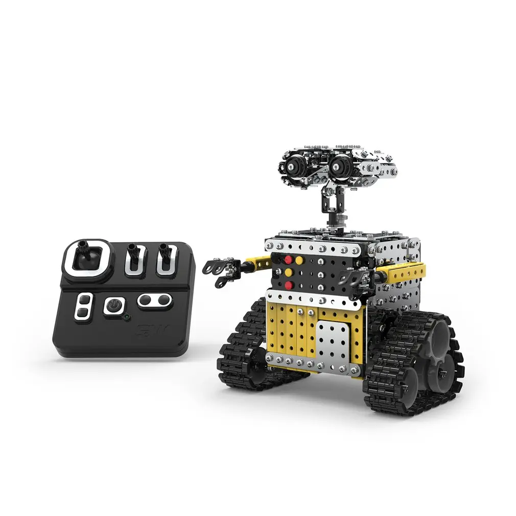 

DIY Stainless Steel Remote Control Robot Sliding Block Building Assembled Robot Toy Stand Still for Kids Children