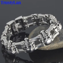 TrustyLan Панк Байкер браслет с черепами для мужчин ювелирные изделия из нержавеющей стали мужские браслеты дружбы& Браслеты Подарки для него