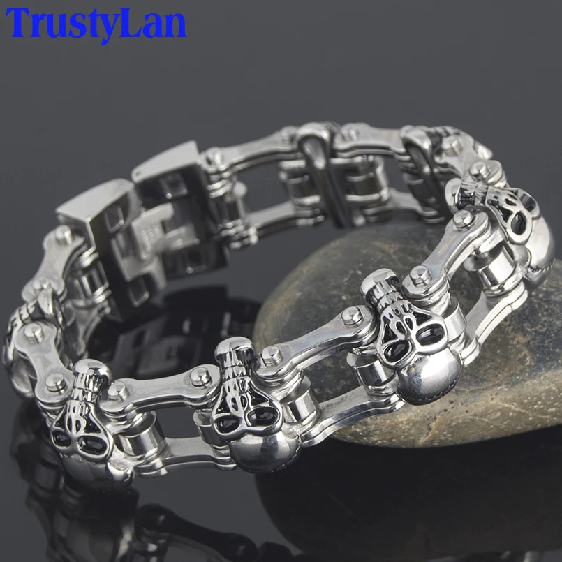 

TrustyLan Punk Biker Skull Chain Bracelet For Men Jewelry Stainless Steel Mens Friendship Bracelets & Bangles 2018 Gifts For Him