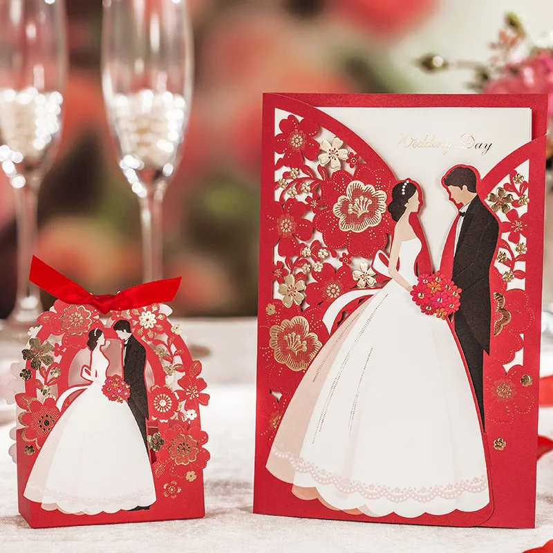 Red Laser Cut Wedding Invitations 50pcs Wishmade Luxurious ...