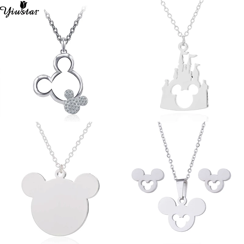 

Yiustar Long Chain Mickey Necklaces for Women Kids Jewelry Silver Stainless Steel Mickey Necklace Mouse Collane Donna Jewellery
