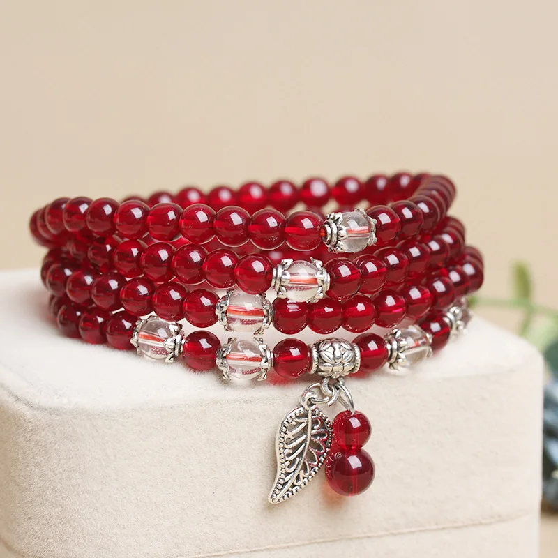 Handmade-Mala-Bracelet-Synthetic-Garnet-with-White-Crystal-Bracelet-108-6mm-Beads-Charm-Women-Men-Bracelets
