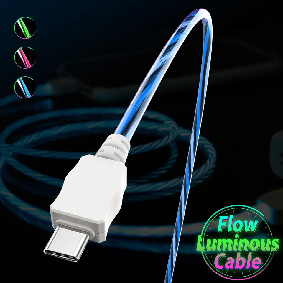 

Flowing Light Visible Micro Usb Cable Mobile Cell Phone Charging Cables Usbc Cabo Tipo C for Xiaomi 9 Redmi Note 7 6 5 Pro Meizu