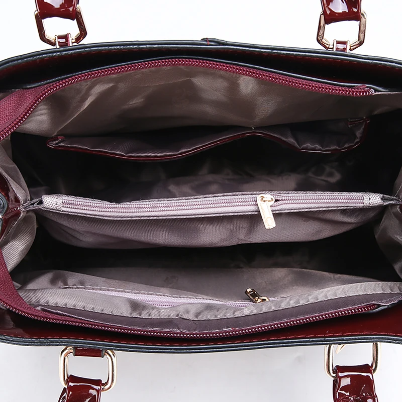 Модные женские сумки, 3 комплекта,, высокое качество, лакированная кожа, женские Роскошные бренды, тоут+ дамская сумка через плечо+ Клатч S