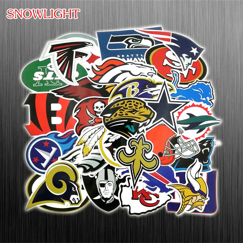 32Pcs/set PVC Waterproof American Football Club Logo For Luggage Laptop Skateboard  Motorcycle Car Styling  Interesting Sticker