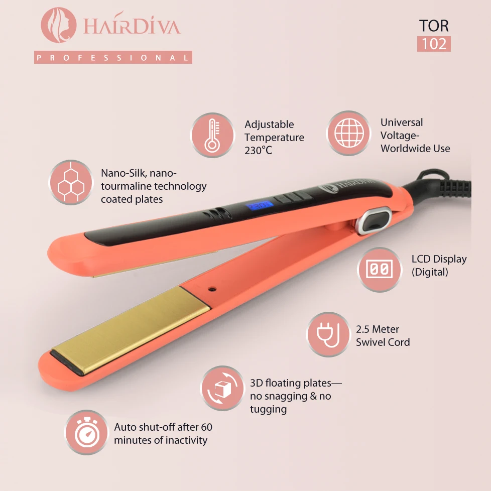 HairDiva плоский утюжок Nano Шелковый выпрямитель для волос Plancha De Pelo коралловый красный тканый керамический утюжок для укладки