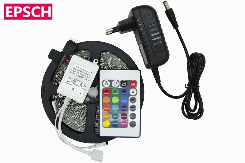 Free shipping 5M SMD3528 RGB 300Leds Non-waterproof Flexible Light Strip and 24key IR Remote 12V 2A Power Supply (6)