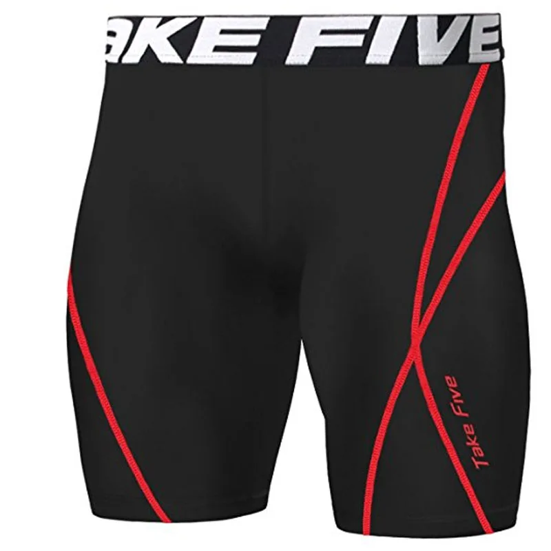 

New Edition "Take Five" Men's Compression Skin Tight Black Red Line Short Sleeve Pants-202