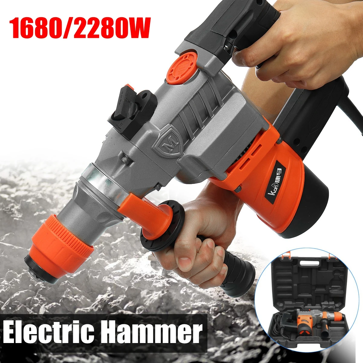 

1680/2280W Watt 4500bpm Electric Demolition Jack Hammer Concrete Breaker Punch Metal Box